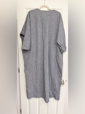 Relaxed Pietsie indigo Linen-Blend caftan Maxi Dress with Three-Quarter Sleeves